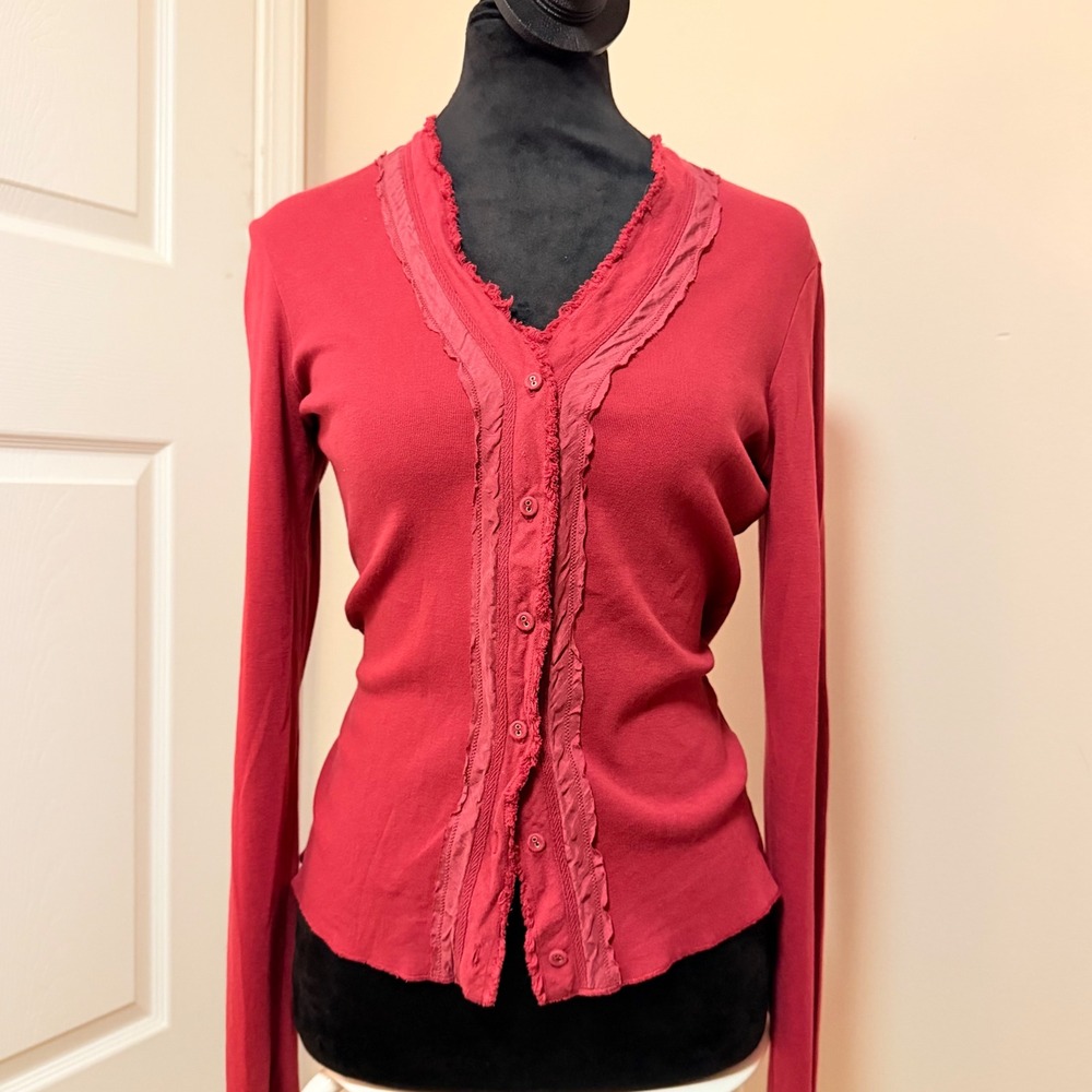 FOLIO New York Women's Full Button Down Cardigan Sweater VTG Y2K Maroon SZ S
